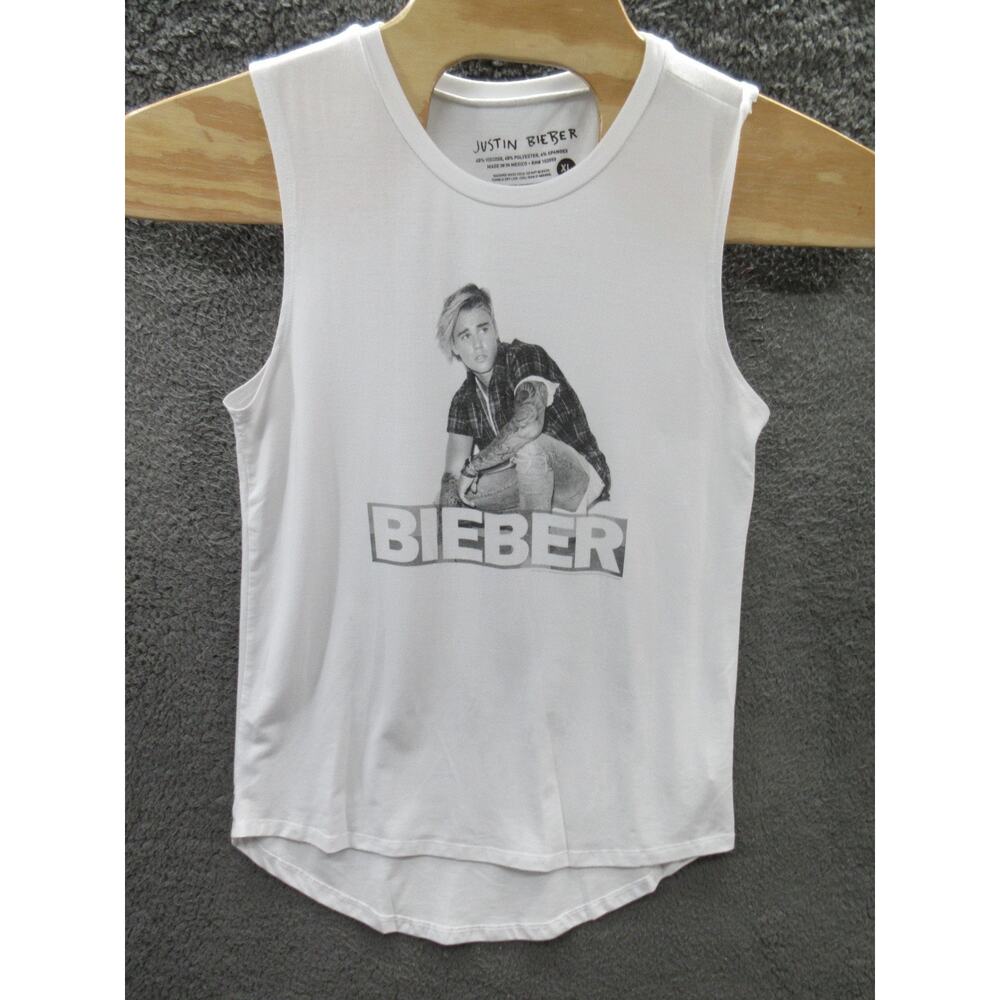 JUSTIN BIEBER 2014 Women's XL White Sleeveless Tank T-shirt
